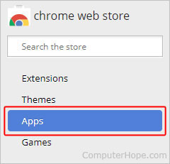 Bouton permettant d'afficher les applications disponibles dans la boutique en ligne de chrome.
