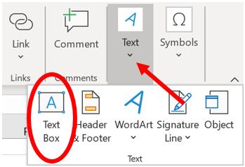 Option boîte de texte dans Microsoft Word
