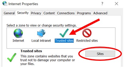 Sites de confiance dans les propriétés Internet pour Microsoft Edge