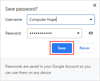 Enregistrer l'invite de mot de passe dans Chrome