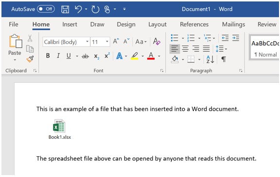 Fichier incorporé dans un document Microsoft Word