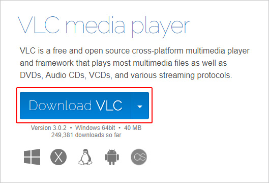 Bouton qui permet aux utilisateurs de télécharger le lecteur multimédia VLC.