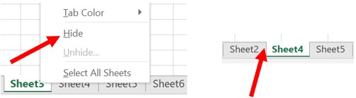 Cacher la feuille de calcul dans Microsoft Excel