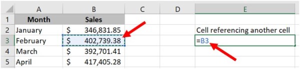 Cellule de référence dans la même feuille de calcul en Microsoft Excel