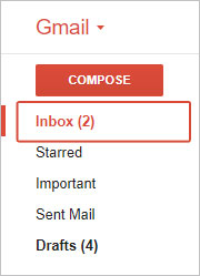 Sélecteur pour le dossier Boîte de réception dans Gmail.