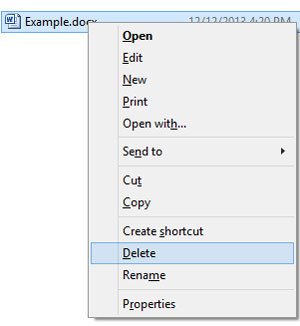 Cliquez sur le bouton droit de la souris pour supprimer un fichier dans Windows