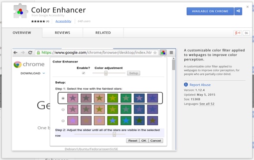 Fenêtre Google Chrome Color Enhancer