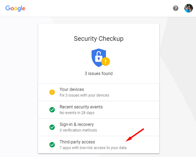 Contrôle de sécurité de Google