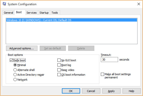 Configuration de démarrage de Windows 10