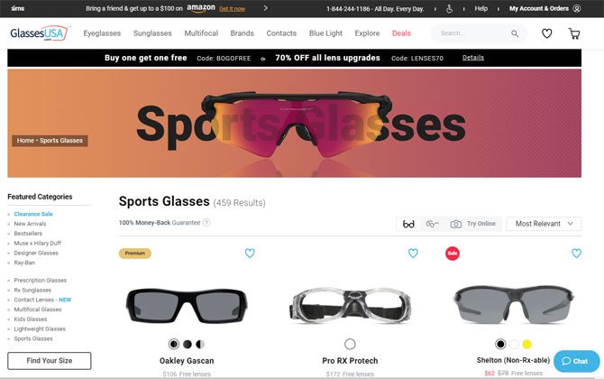 Le meilleur pour les lunettes de sport : GlassesUSA