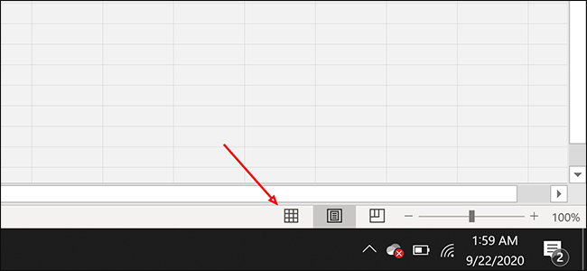 Cliquez sur le bouton de mise en page "normale" dans Excel