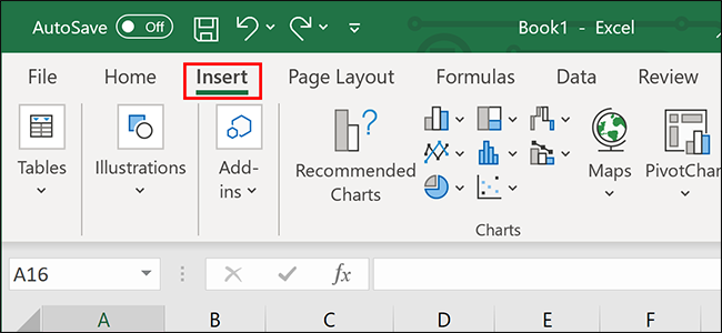 Cliquer sur "Insérer" sur le ruban Excel.