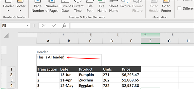 Saisir l'en-tête d'une feuille de calcul dans Excel