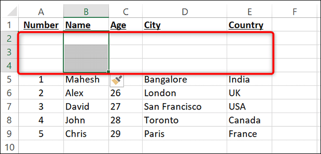 Lignes ajoutées à Excel.
