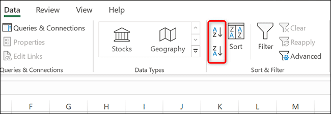 Clique le "de A à Z" ou "ZA" option de tri dans Excel.