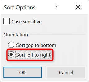 Sélectionner "Trier de gauche à droite" et cliquez "d'accord" dans le "Options de tri" boîte dans Excel.