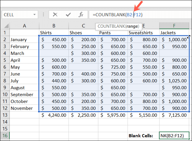 Modifier la fonction COUNTBLANK dans Excel