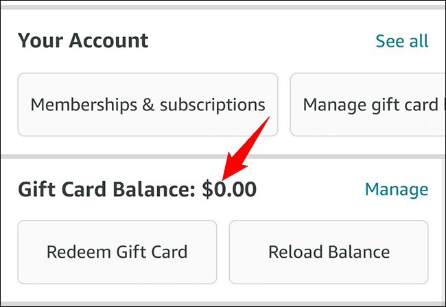 Consultez le solde de la carte-cadeau dans l'application Amazon.