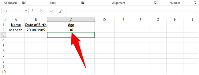Âge en années dans Excel.