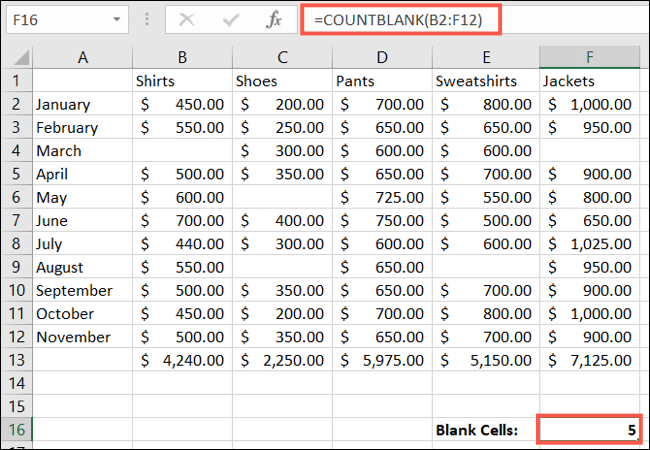 Utiliser la fonction COUNTBLANK dans Excel
