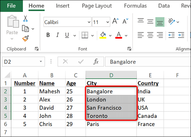 Sélectionnez des lignes dans Excel.