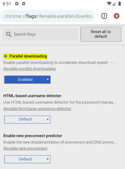 Téléchargement parallèle du drapeau Chrome Android