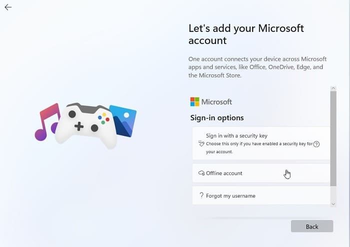 Win11 sans option de compte hors ligne Microsofta