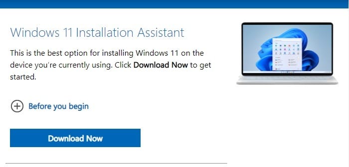 Téléchargement de l'assistant d'installation d'installation de Windows11