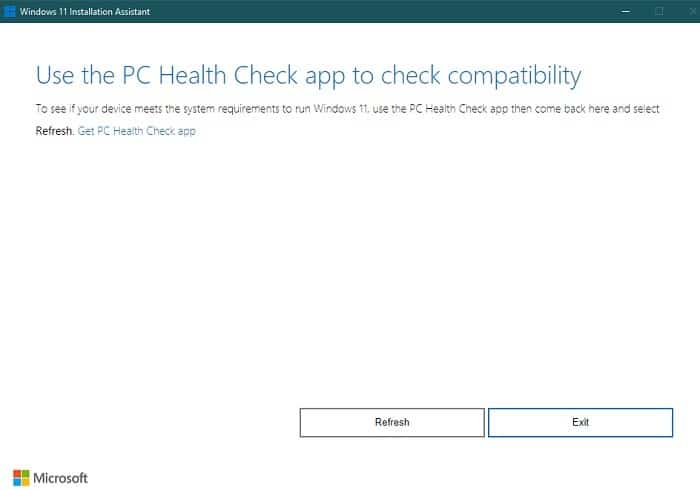 Compatibilité de l'assistant d'installation d'installation de Windows11