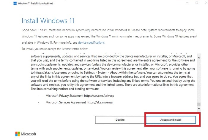 Contrat d'assistant d'installation d'installation de Windows11