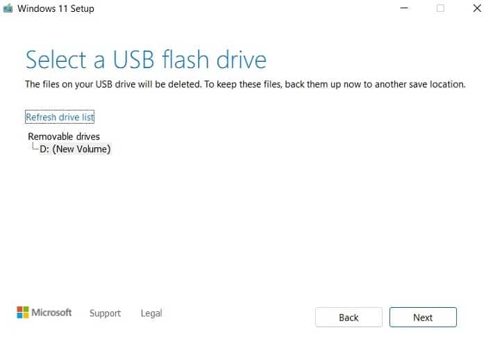 Création de support d'installation Windows11 Sélectionnez la clé USB