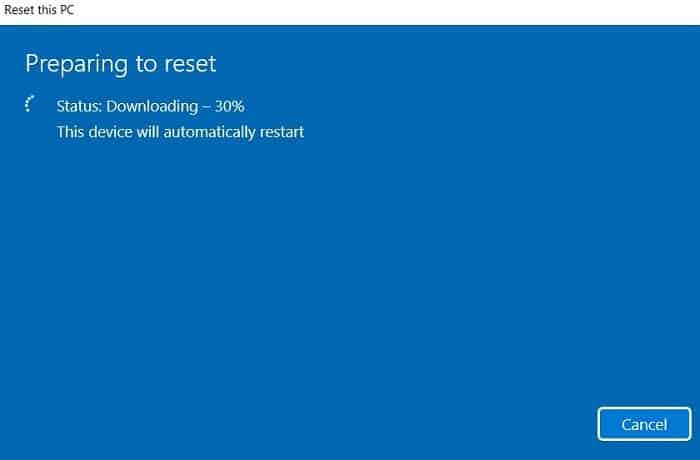 Téléchargement de la réinitialisation de la recherche bloquée sur Windows11