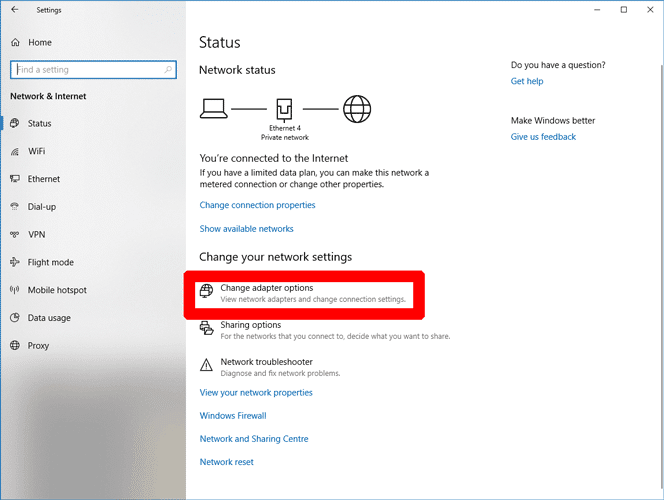 Windows Store ne fonctionne pas Modifier les options de l'adaptateur