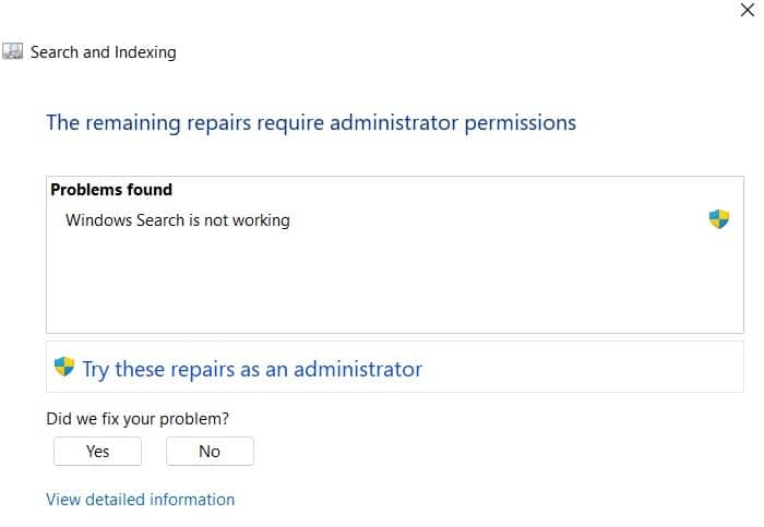 Administrateur de réparations de recherche bloqué Windows11
