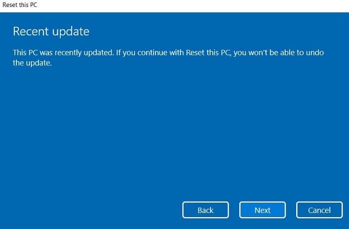Windows11 Bloqué Recherche Réinitialiser Pas d'annulation Mise à jour