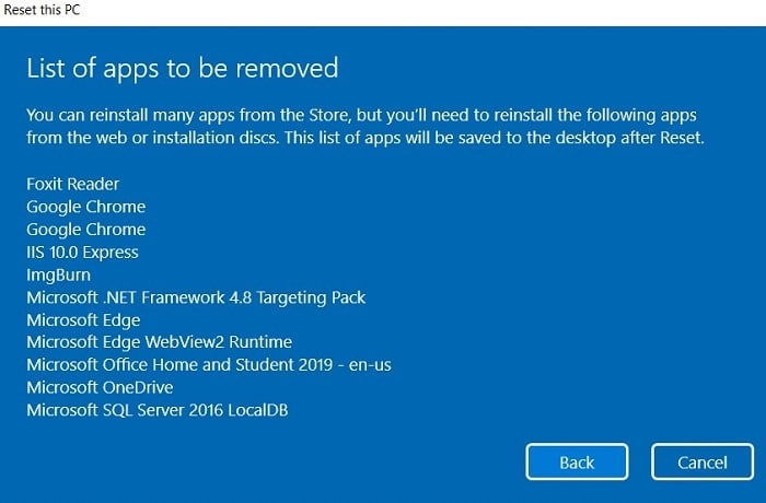 Windows11 Stuck Search Réinitialiser les applications à supprimer