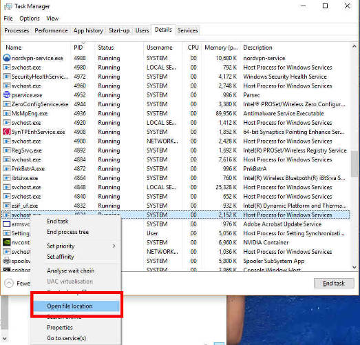 Correction de l'utilisation de 100 processeurs Windows 10 Désactiver l'emplacement du fichier ouvert
