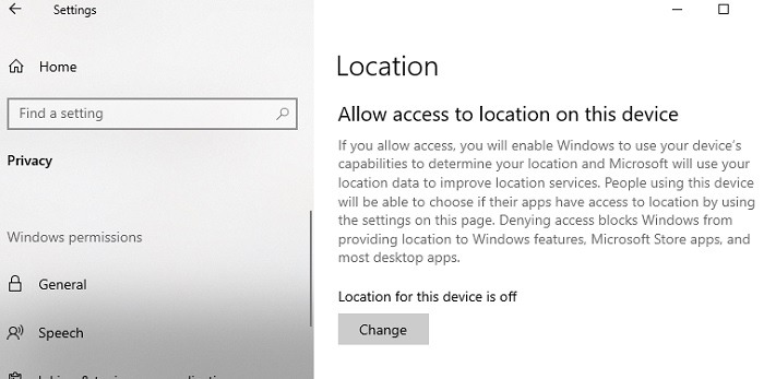 Comprendre votre emplacement est actuellement utilisé dans l'emplacement de Windows 10