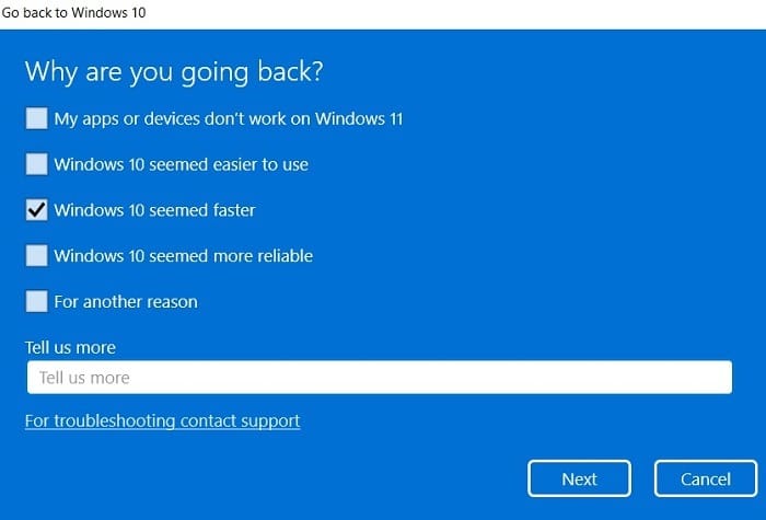 Question d'enquête sur Windows11 Roll Back Windows10