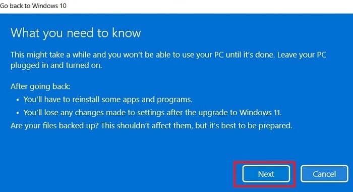 Windows11 Restaurer l'avertissement final de Windows10