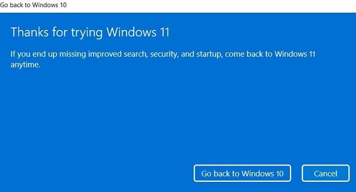 Windows11 Roll Back Merci d'avoir essayé Windows11