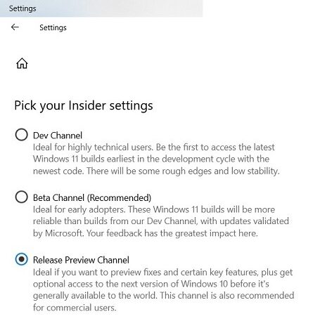 Windows11 Restaurer les paramètres de sélection d'initiés de Windows10