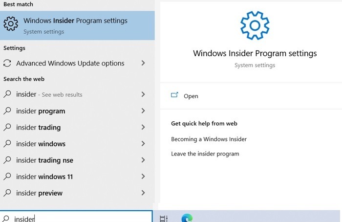 Windows11 Restaurer les paramètres du programme Windows10 Insider