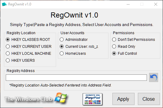 Prendre la pleine propriété des clés de registre Windows Regownit