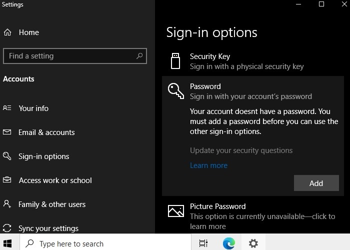 Default Win10 auto login without password