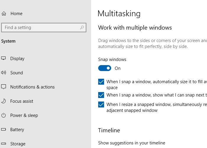 Capturez les paramètres multitâches de Windows Windows10