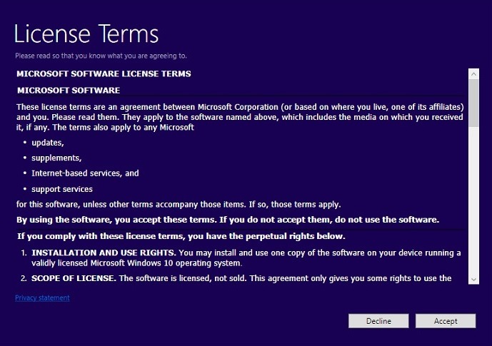 Licence d'installation propre de Windows10 avant l'installation