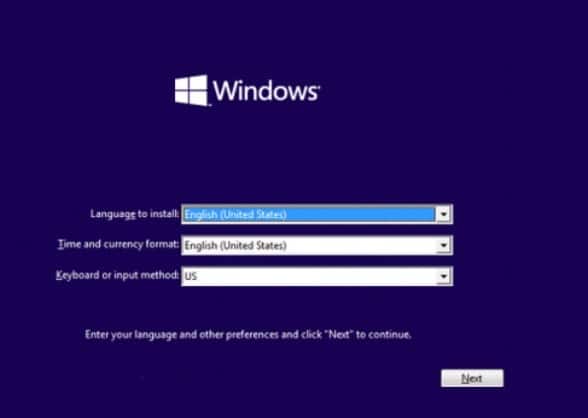 Devise de l'heure de la langue d'installation propre de Windows10