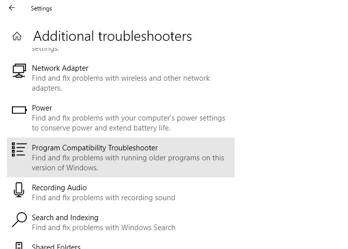 Dépannage de la compatibilité des programmes Windows10 Select