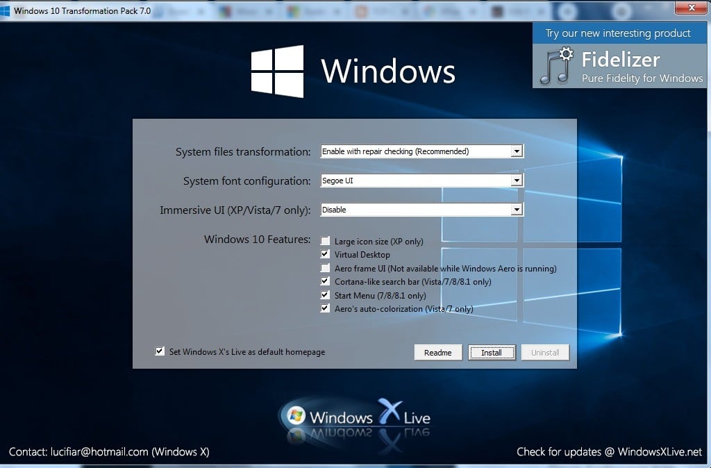 Programme d'installation du pack de transformation Windows10 Thème Windows7